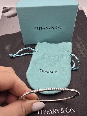 Authentic Tiffany Co 18 White Gold Half circle Diamond Hinged Metro Bracelet